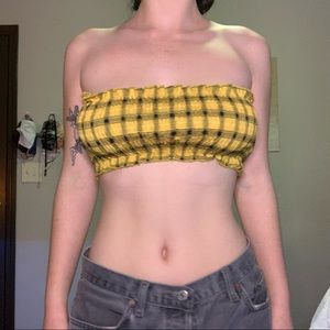 Yellow and black plaid tube top